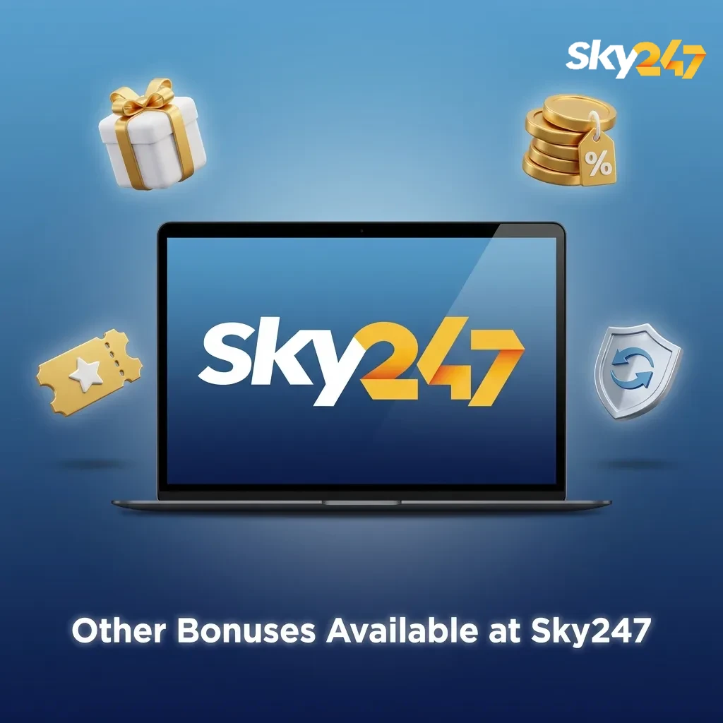 Sky247 promotional offers including welcome cashback, weekly reload bonus, referral rewards, and VIP loyalty program tiers.