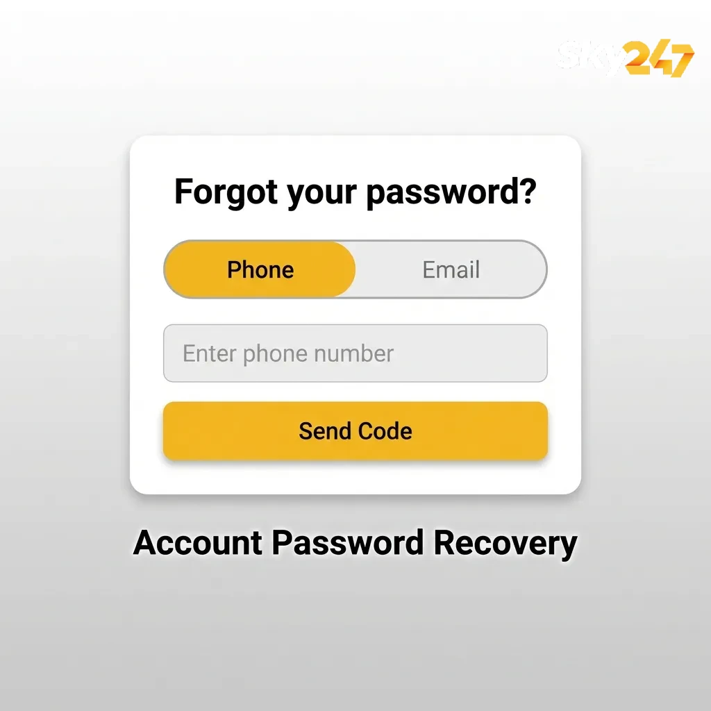 Password recovery process showing forgot password link, contact entry field, and reset instructions interface.