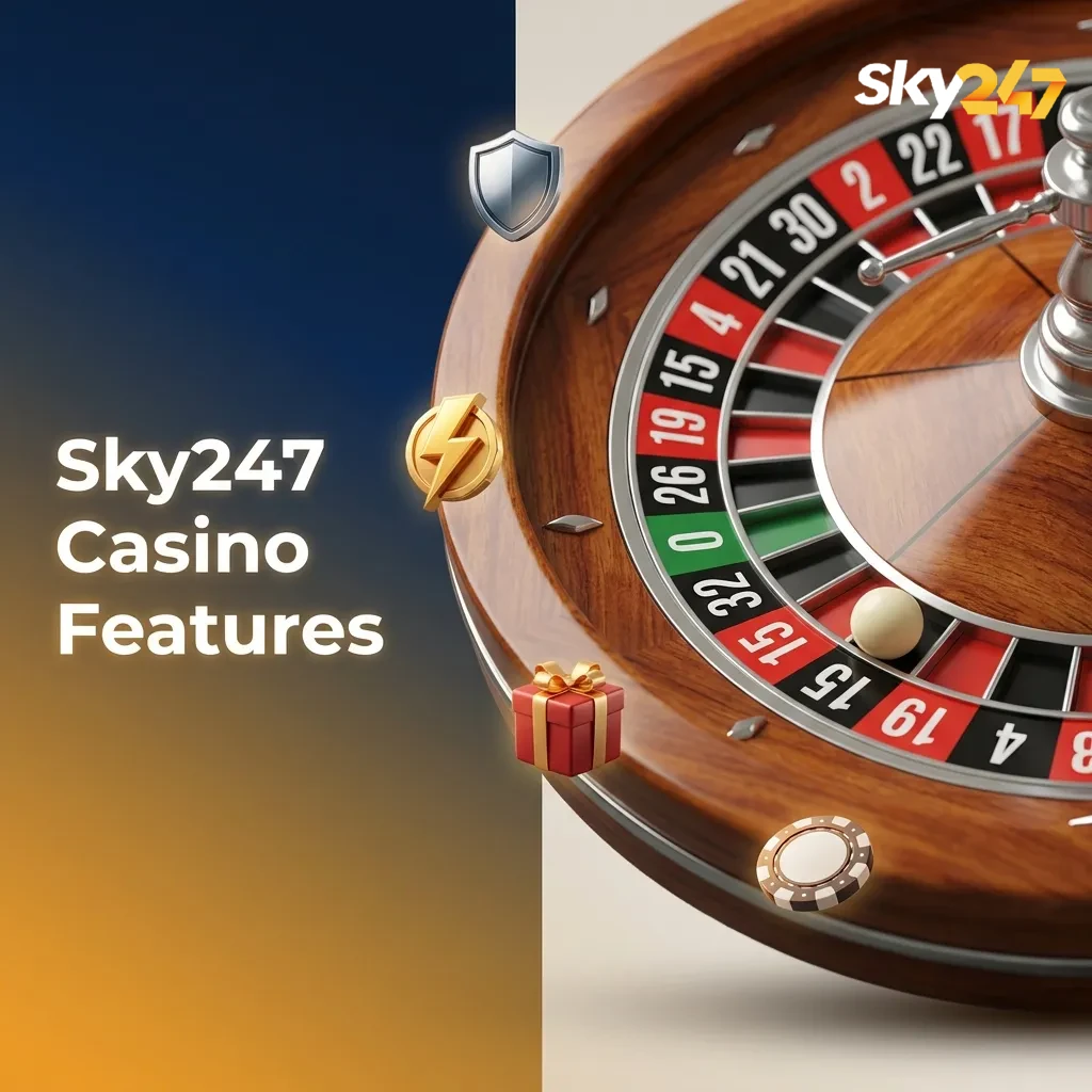 Sky247 Casino features including instant UPI deposits, cryptocurrency support, mobile app, 24/7 support, and same-day withdrawals.