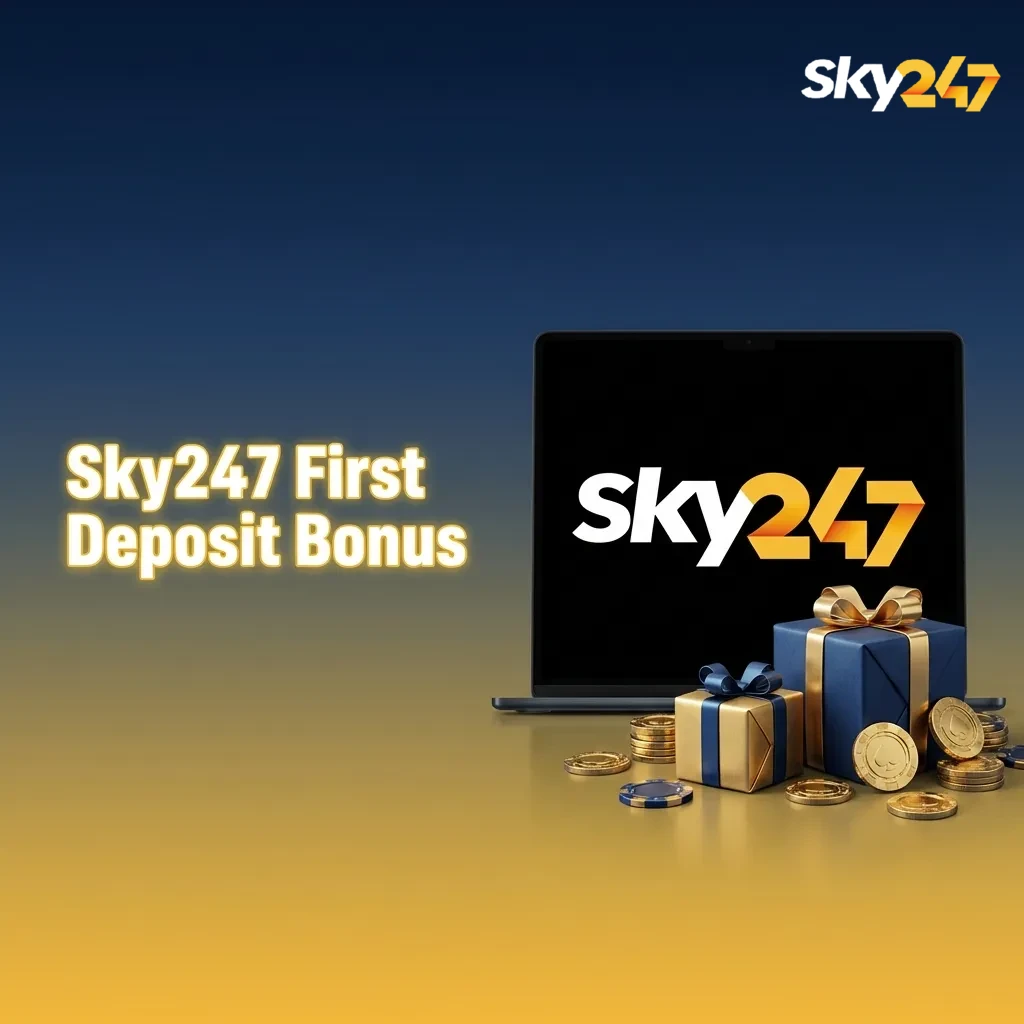 Sky247 first deposit bonus promotions showing multiple offers for casino games and sports betting with percentage bonuses.