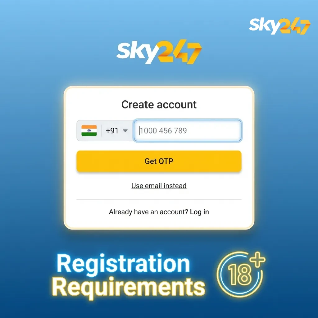Registration requirements page showing age, identity, and legal eligibility rules for online betting platform.