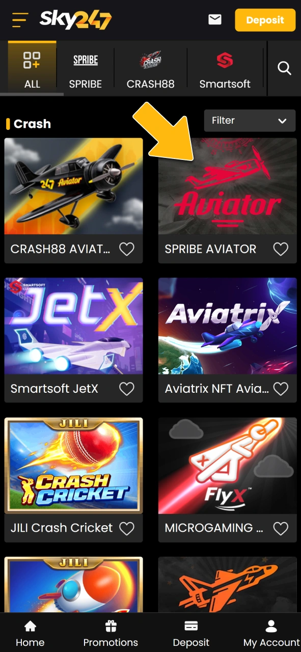 Launch the Aviator crash game on the official Sky247 portal.