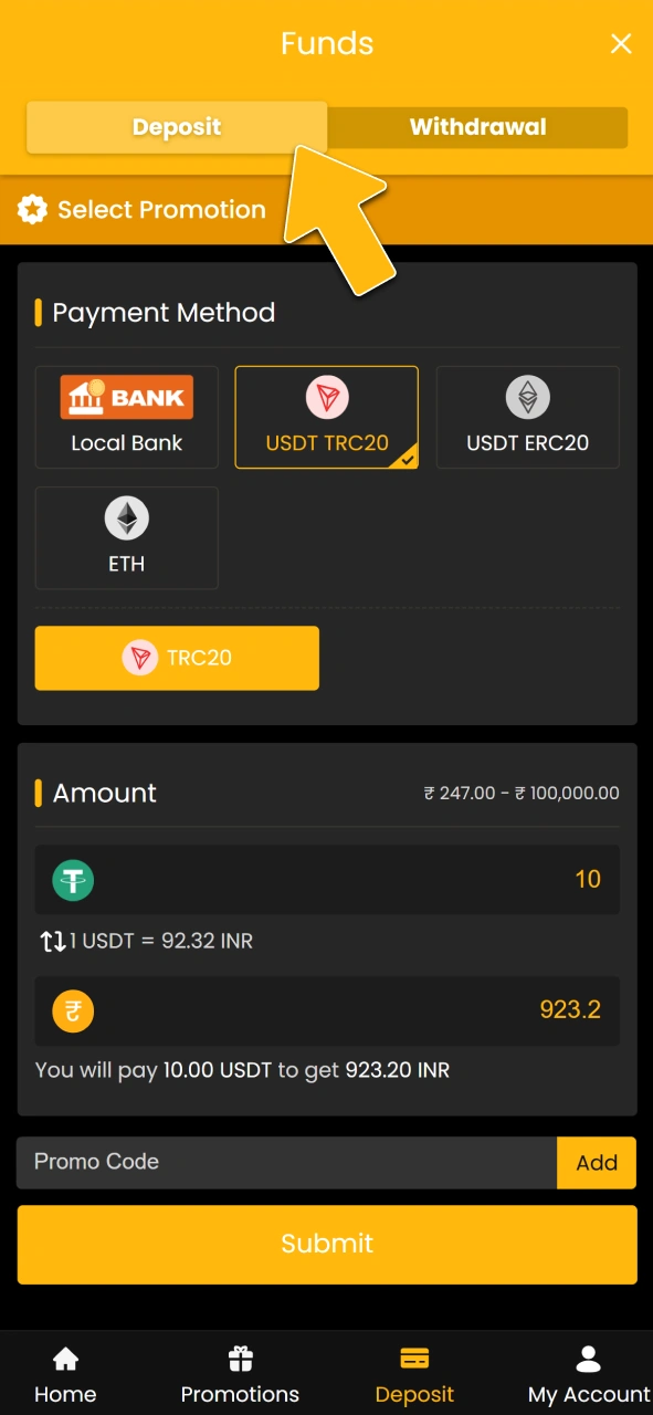 Select your preferred payment method on the official Sky247 site.