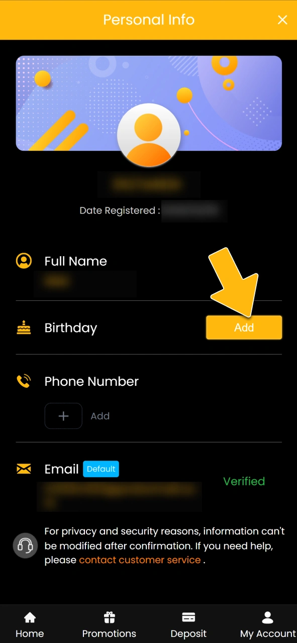 Complete your personal profile details on the official Sky247 platform.