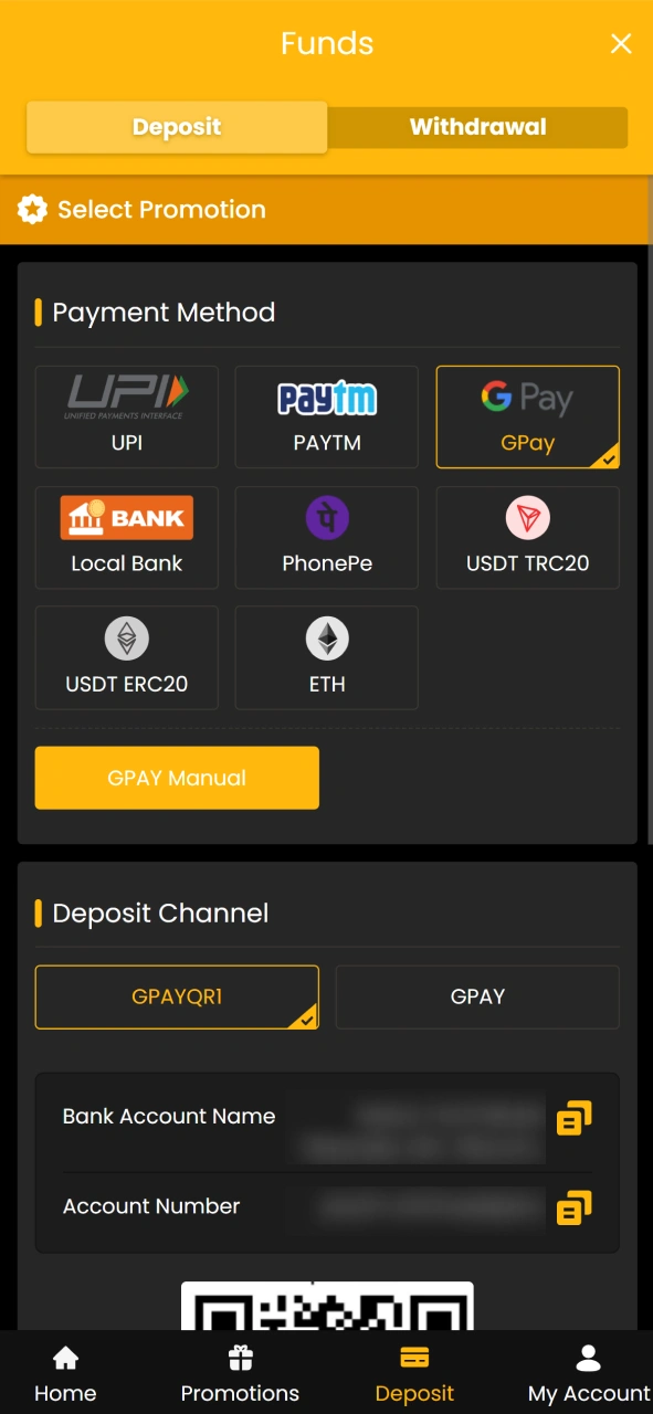 Add funds to your wallet via the official Sky247 site.