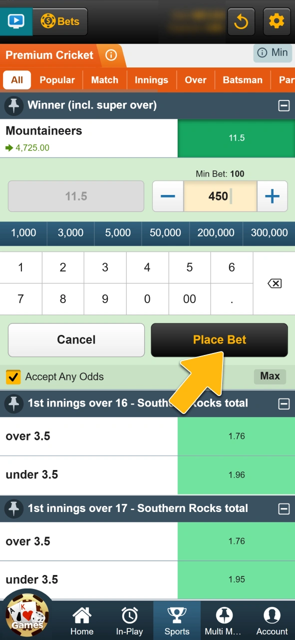 Place your first cricket bet on the official Sky247 interface.