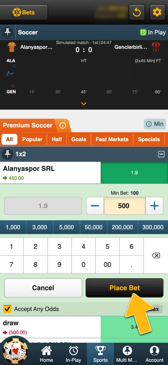 Enter your stake and confirm on Sky247.