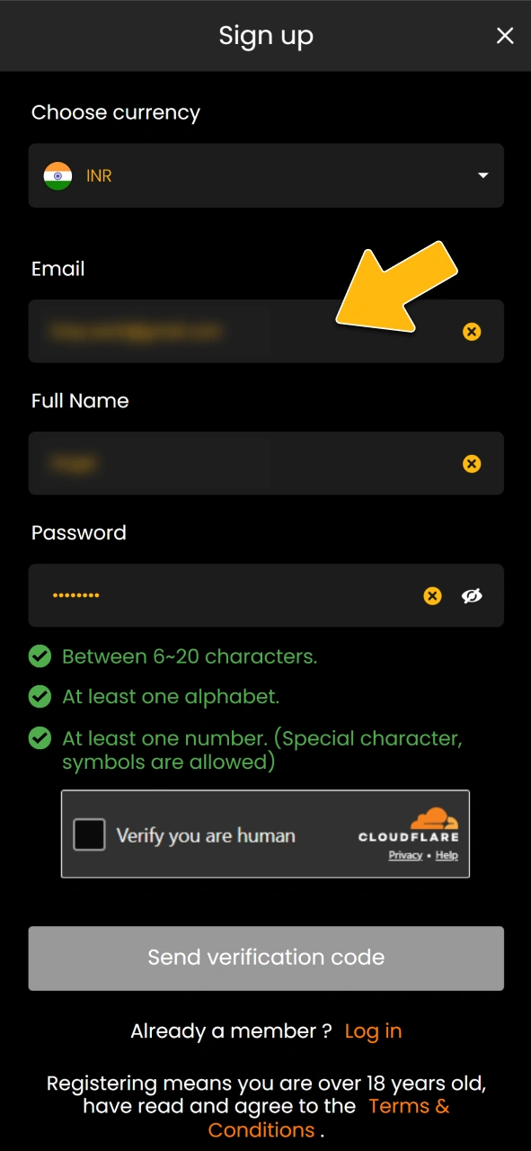 Enter your personal details on the official Sky247 sign-up page.