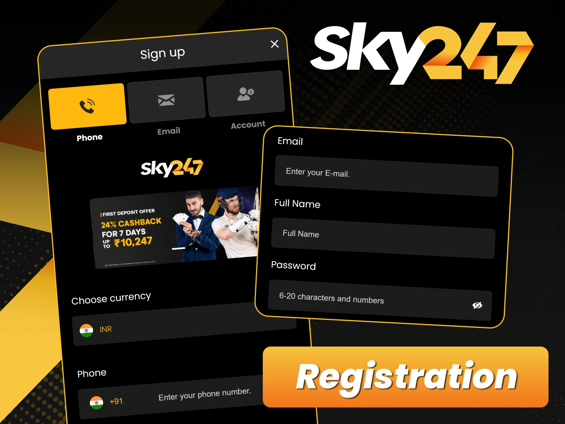 Create your new personal account in the Sky247 app to access rewards.