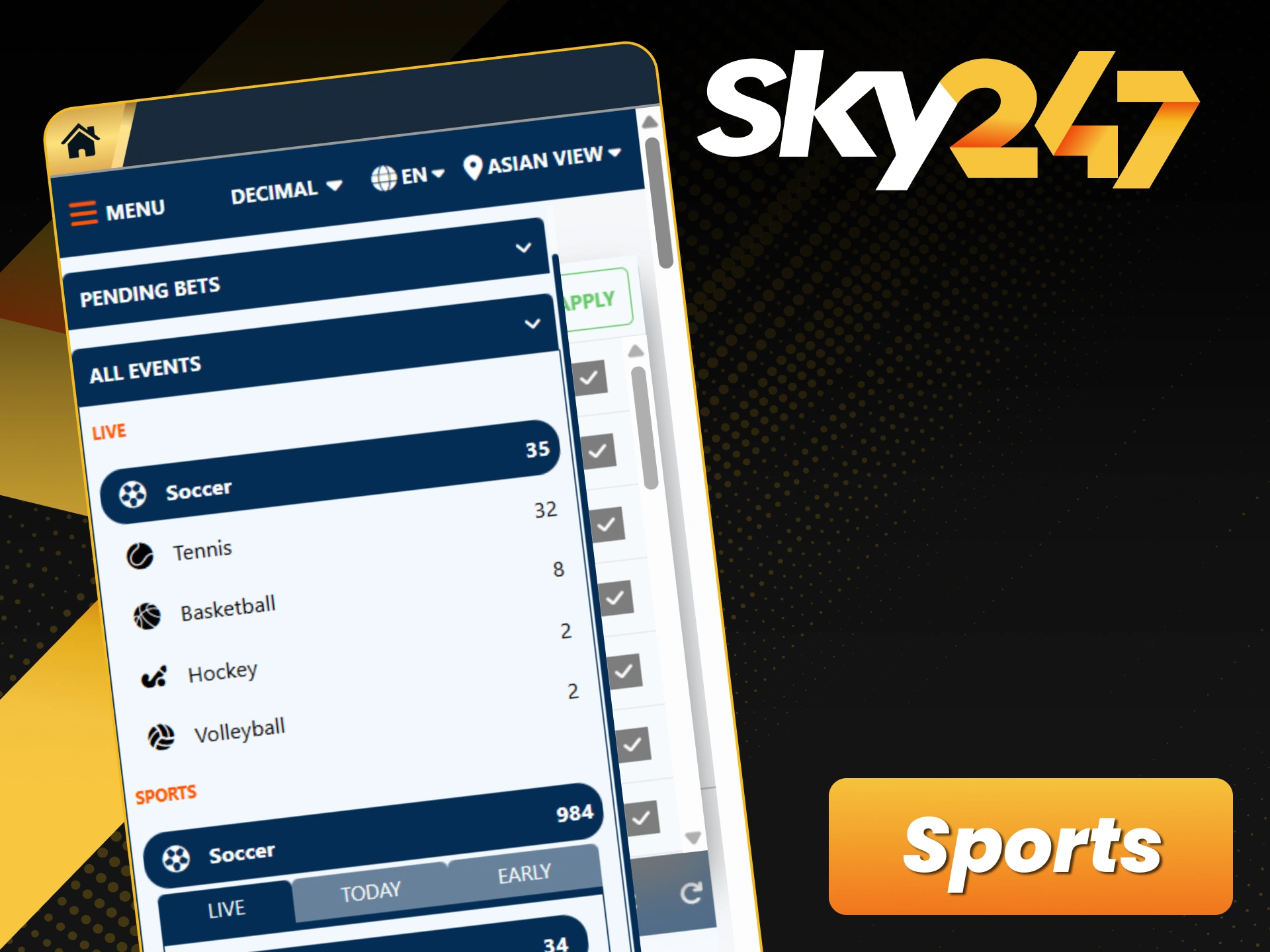 Access a variety of sports betting markets through the Sky247 application.