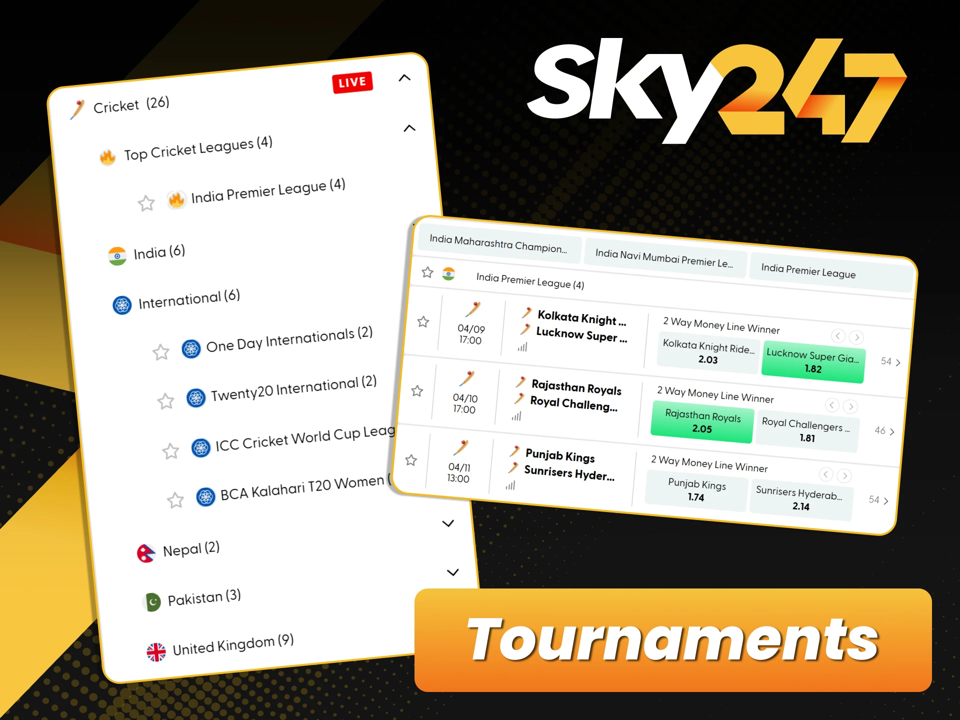 Bet on major cricket tournaments and leagues worldwide at Sky247.
