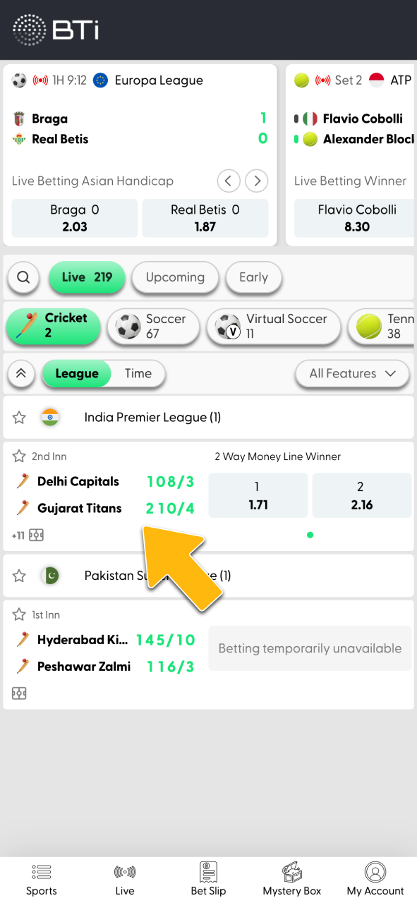 Open IPL section on Sky247 and start betting on your favorite teams.