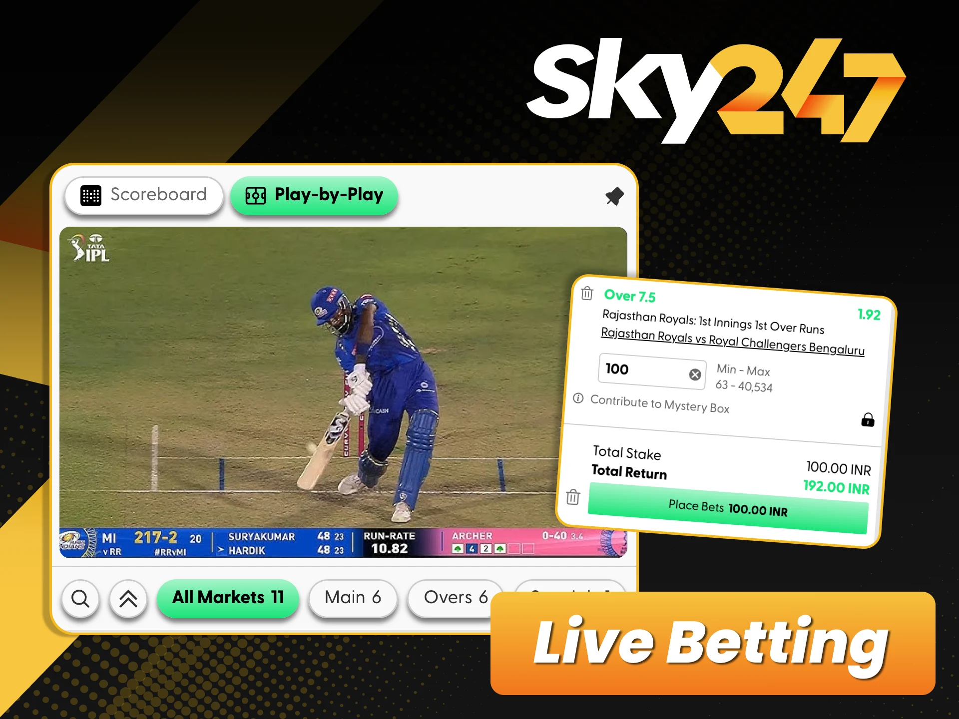 Bet live on IPL with Sky247 and react instantly to match changes.