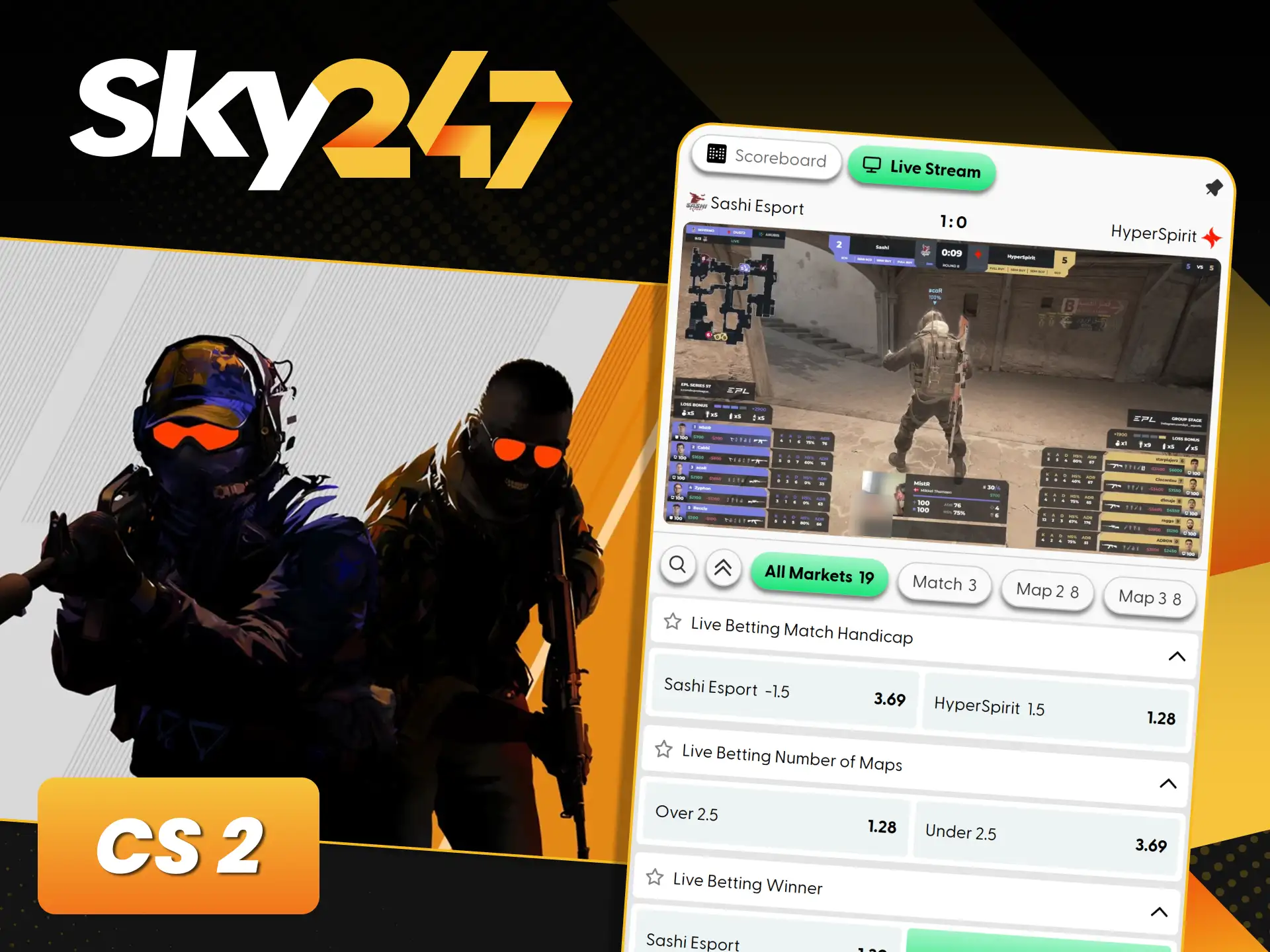 Bet on tactical Counter Strike 2 pro leagues using official Sky247.