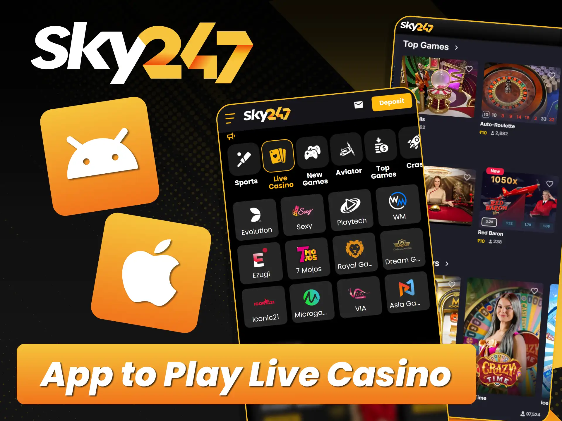 Download the mobile live casino application directly from official Sky247.