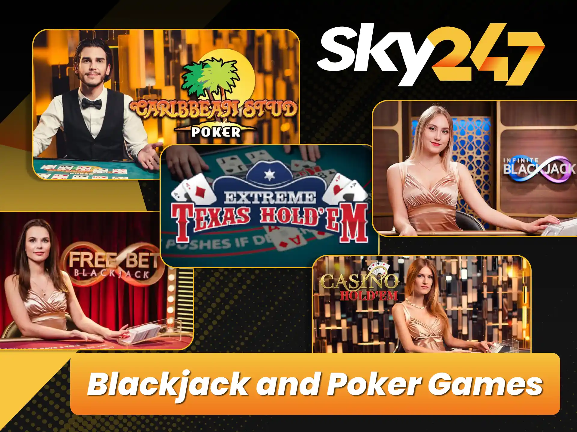 Play interactive live blackjack and poker hands on official Sky247.