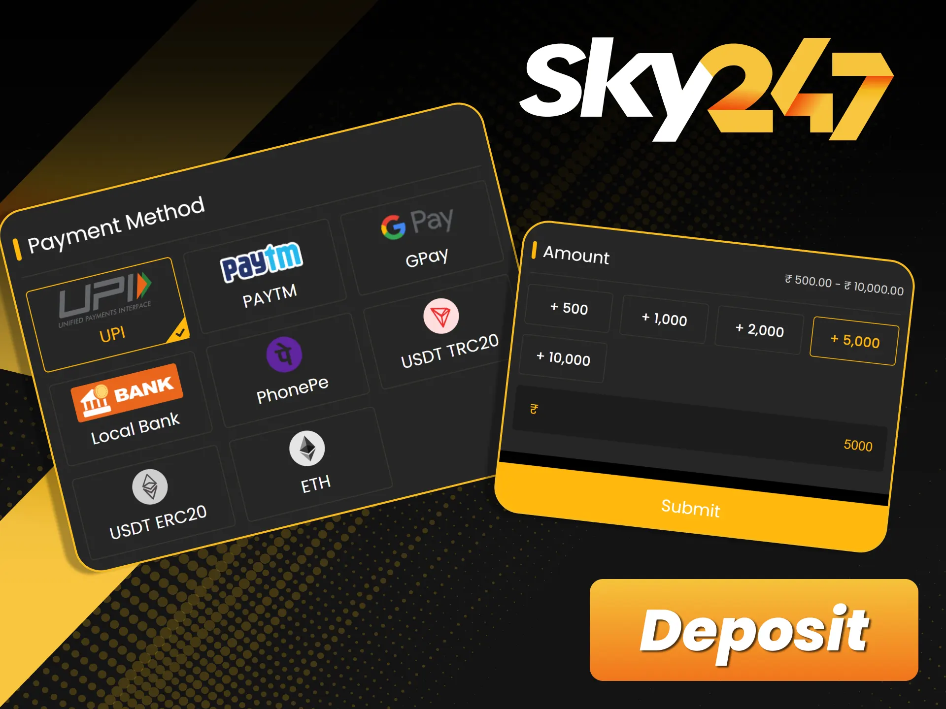 Fund your player balance securely using the official Sky247 cashier.