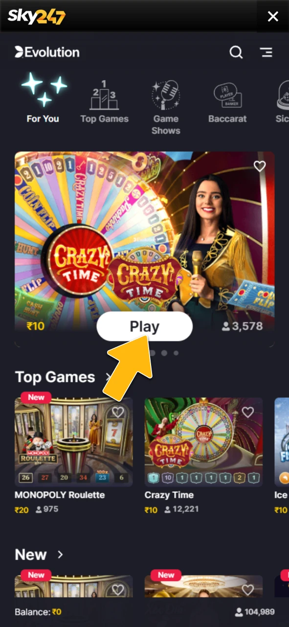 Choose an online table and place wagers on official Sky247.