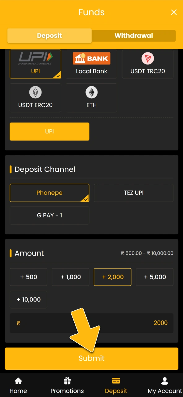 Deposit real cash funds securely inside your official Sky247 balance.