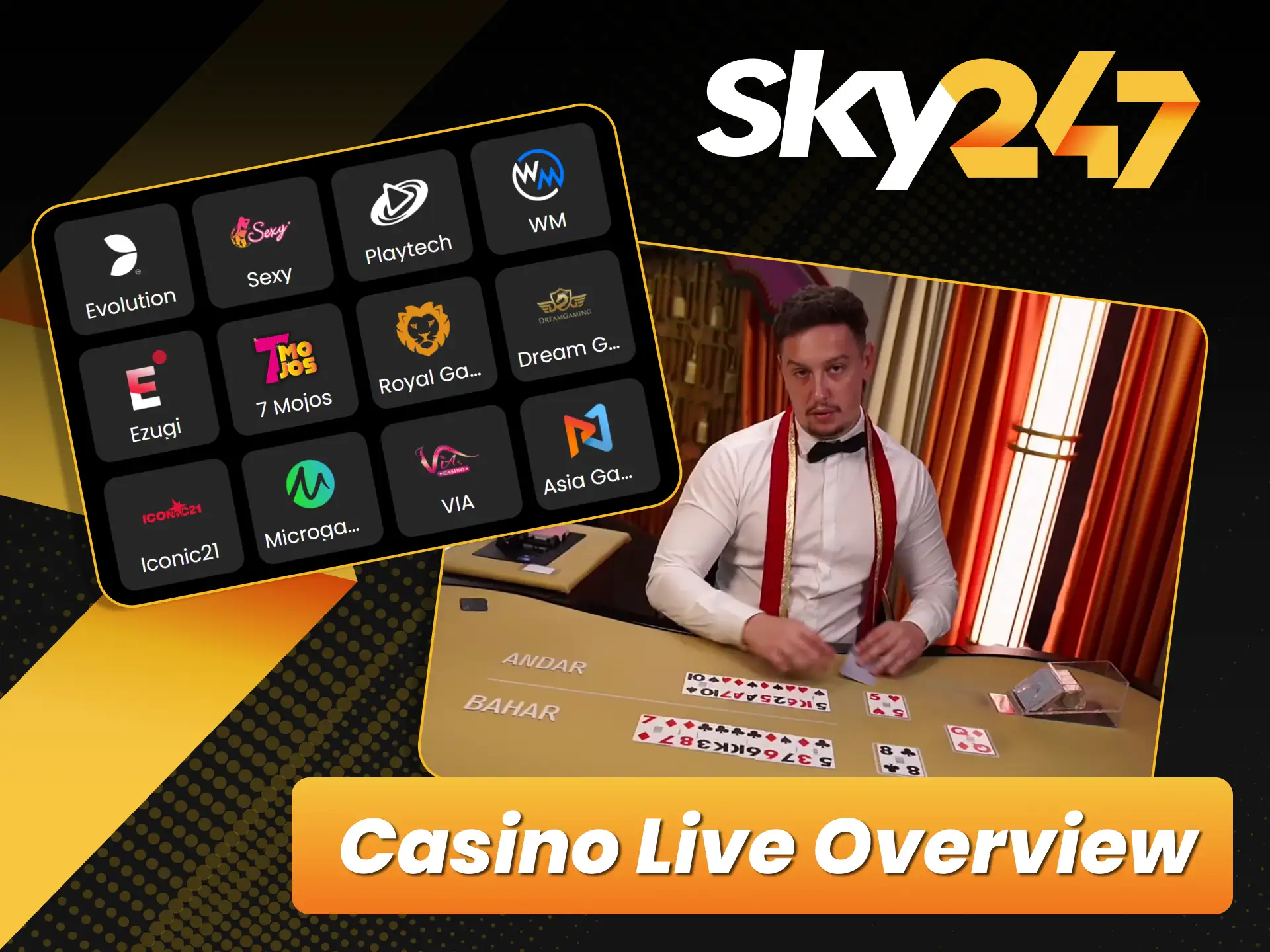 Stream high definition live casino dealer tables via official Sky247.